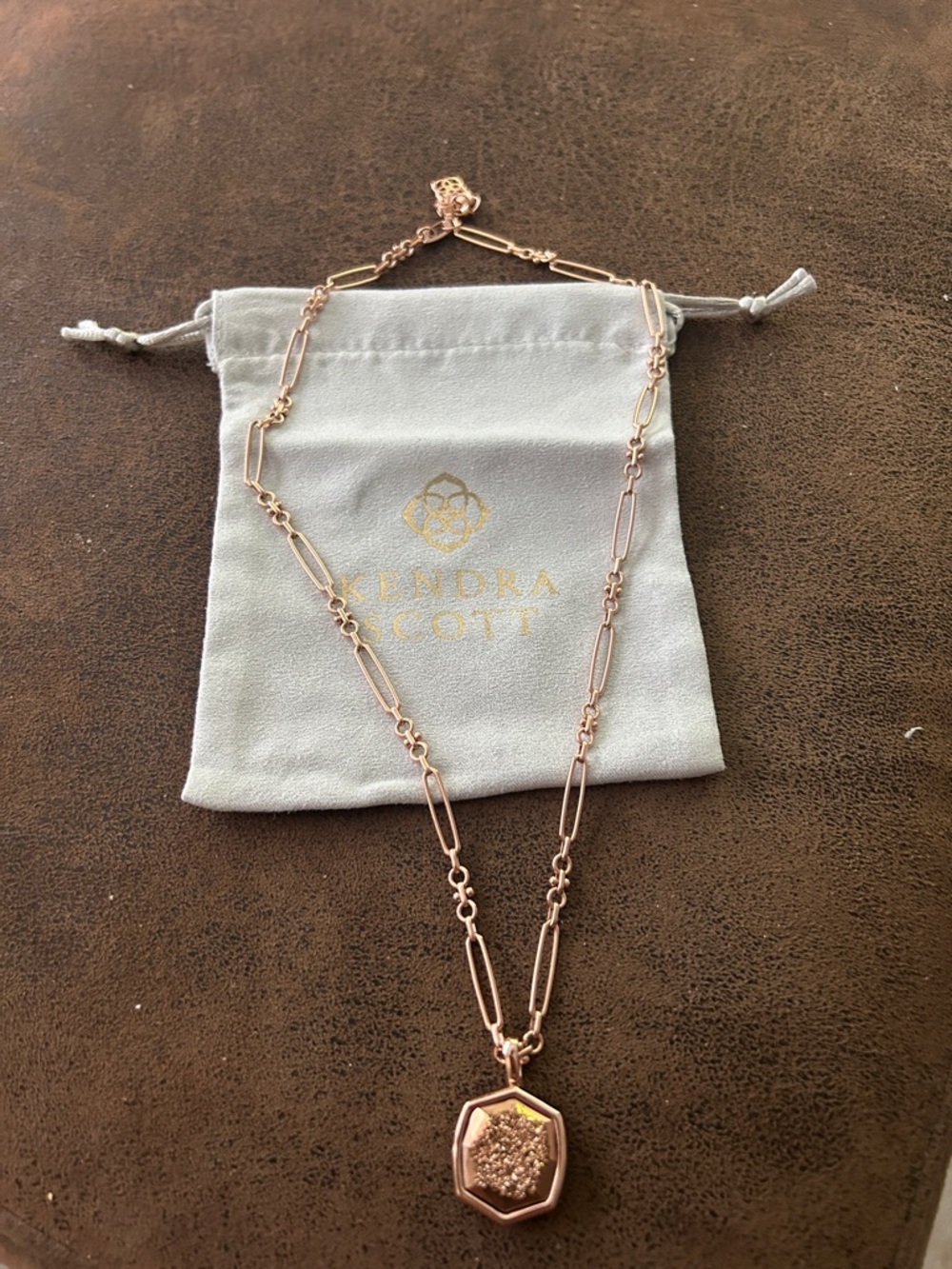 Kendra Scott Rose Gold Hexagon Druzy Pendant Necklace